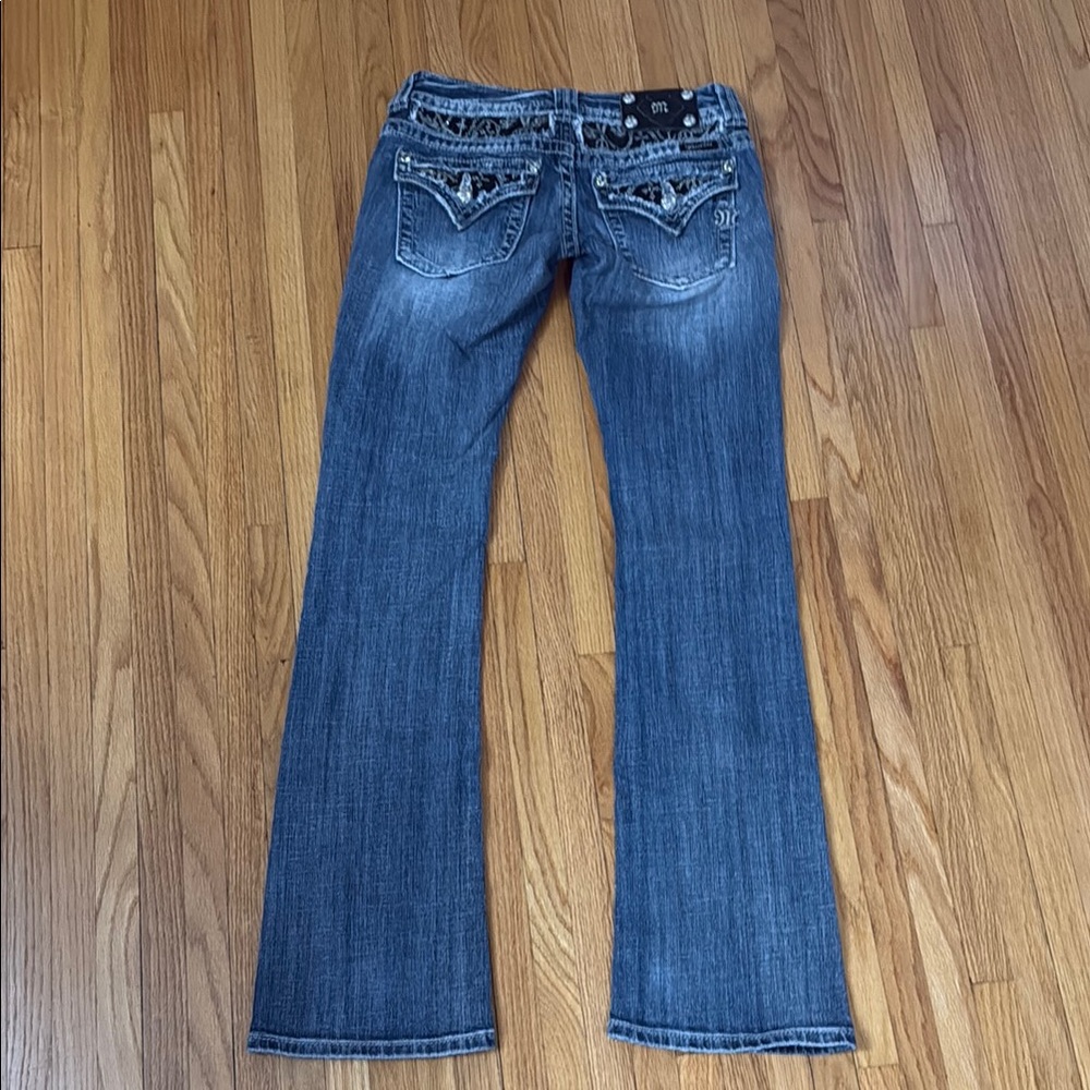 Miss Me Blue Boot Cut Jeans with Classic Flare, rhinestone detail - Picture 3 of 4